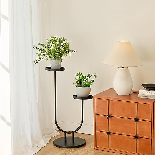 Miniatura 2 de Soporte para plantas para interiores, soporte de esquina de metal de 2 niveles de alto, estante de exhibición de flores al aire libre para ventana,