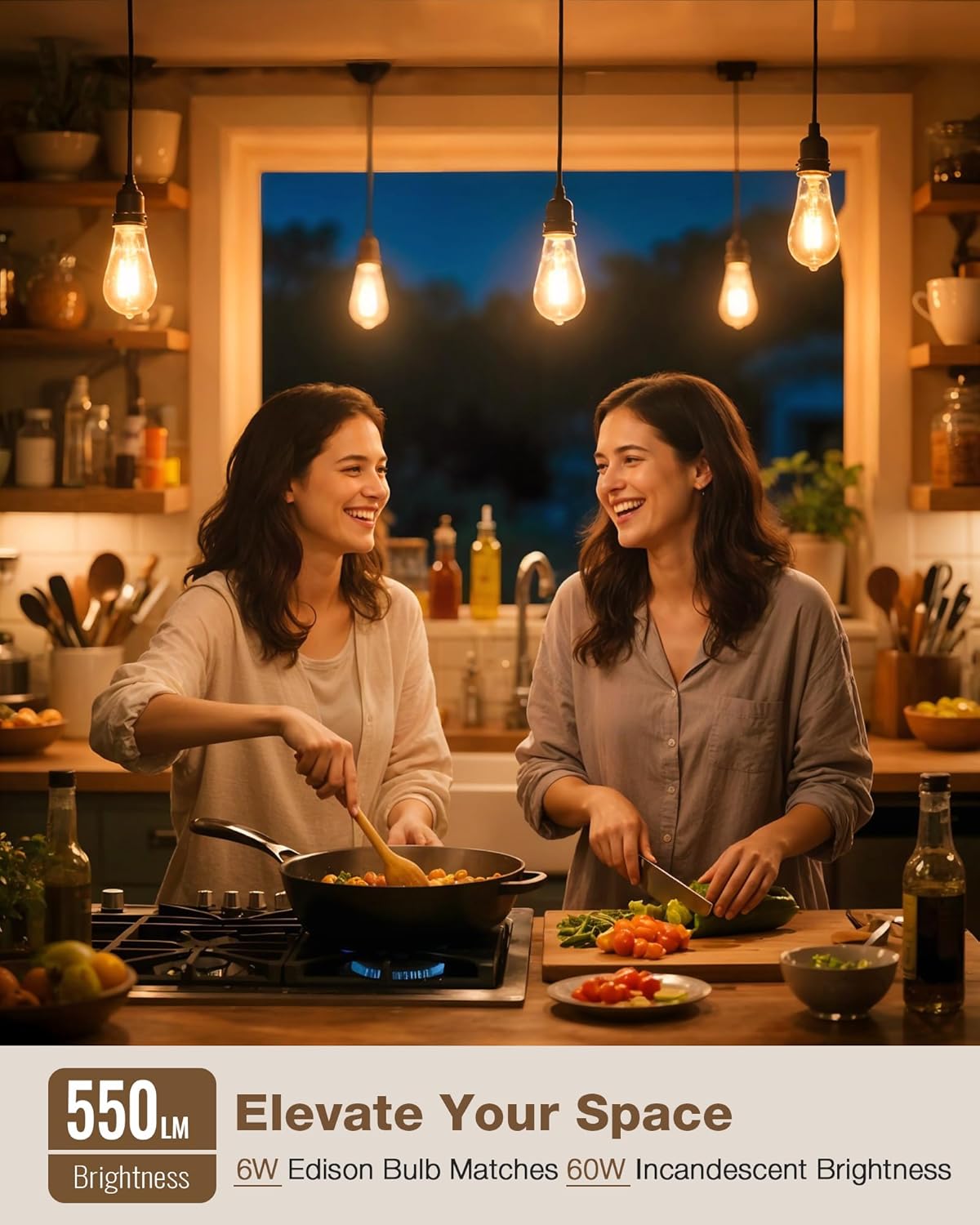 Lafoy ST58 Amber Edison Light Bulbs 2200K Soft Warm, 60 Watt Equivalent E26 LED Bulb, 6W Teardrop Antique Style 60W Replacement, Medium Base 550 Lumen Lightbulbs, 120V 12 Pack