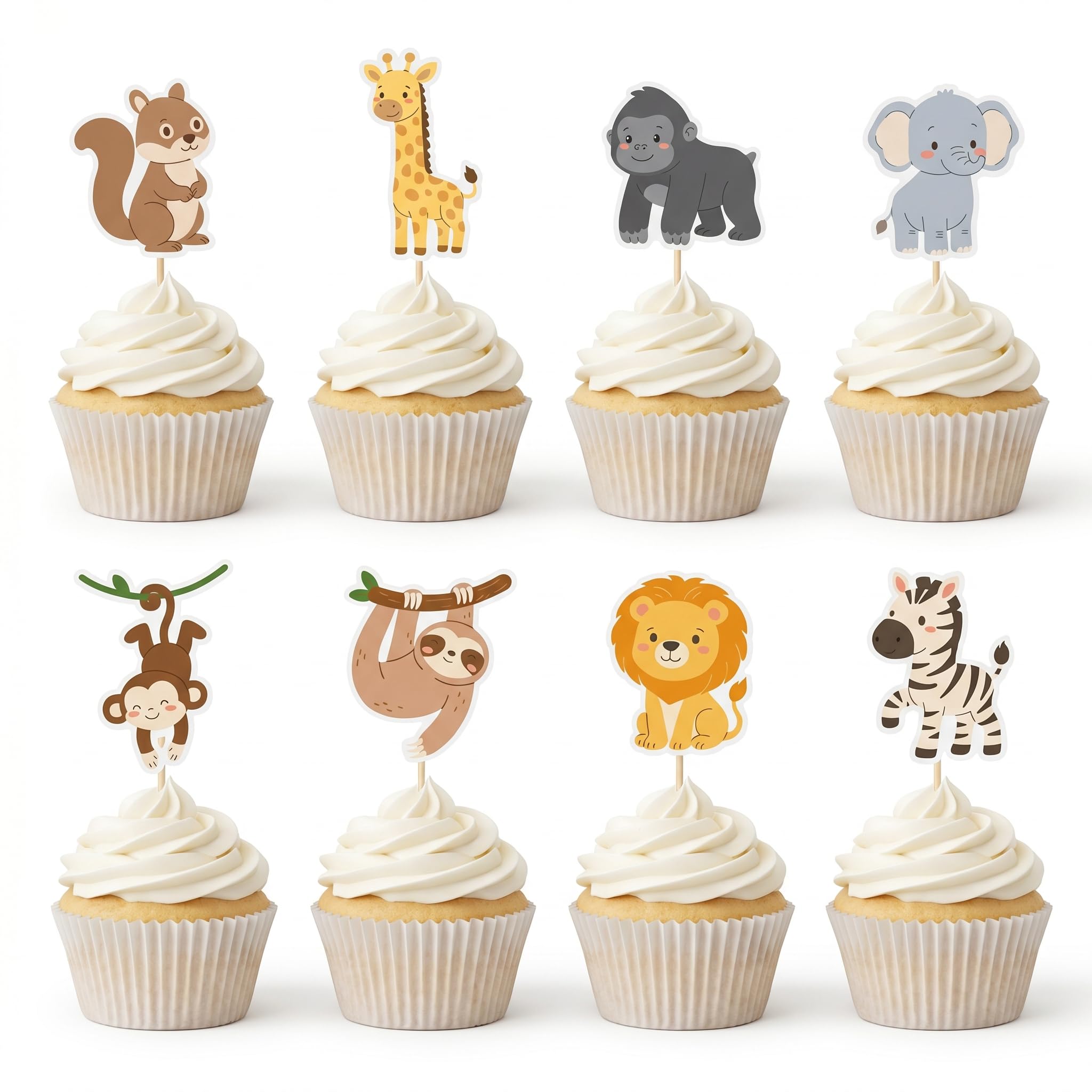 Arthsdite 24 Pcs Jungle Animal Cupcake Toppers Cute Squirrel Giraffe Gorilla Elephant Cupcake Picks for Kids Safari Themed Birthday Party Baby Shower Decorations — image 1