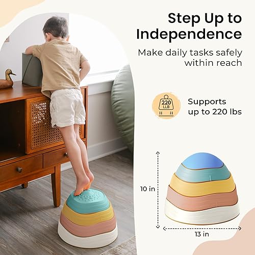 Miniatura 6 de Tiny Land Piedras de paso para niños, 5 piedras antideslizantes para niños pequeños, piedras sensoriales para promover el equilibrio y las