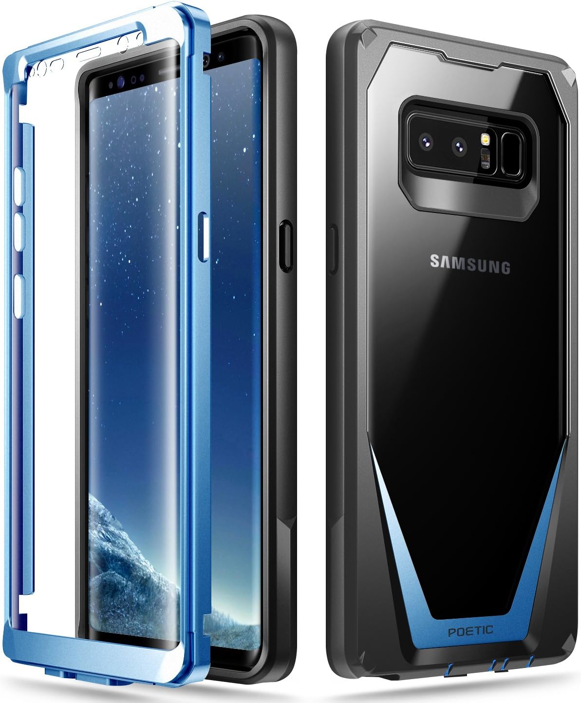 Galaxy Note 8 Case, Poetic Guardian [Scratch Resistant Back] [360 Degree Protection] Full-Body Rugged Clear Hybrid Bumper Case with Built-in-Screen Protector for Samsung Galaxy Note 8 Black/Blue