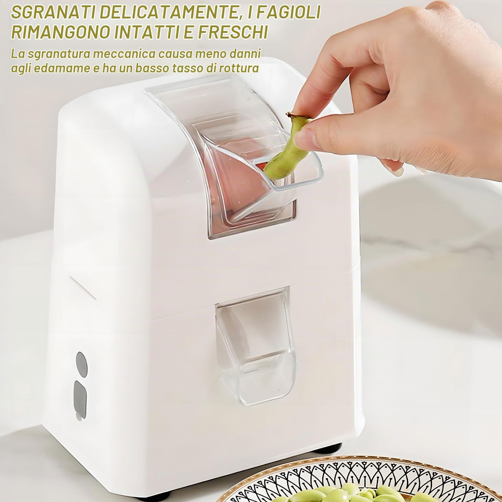 Sgusciatrice elettrica per piselli, sbucciatrice automatica ricaricabile tramite USB per piselli, fave edamame, sgusciatrice one-touch per la cucina domestica, facile da pulire e silenziosa