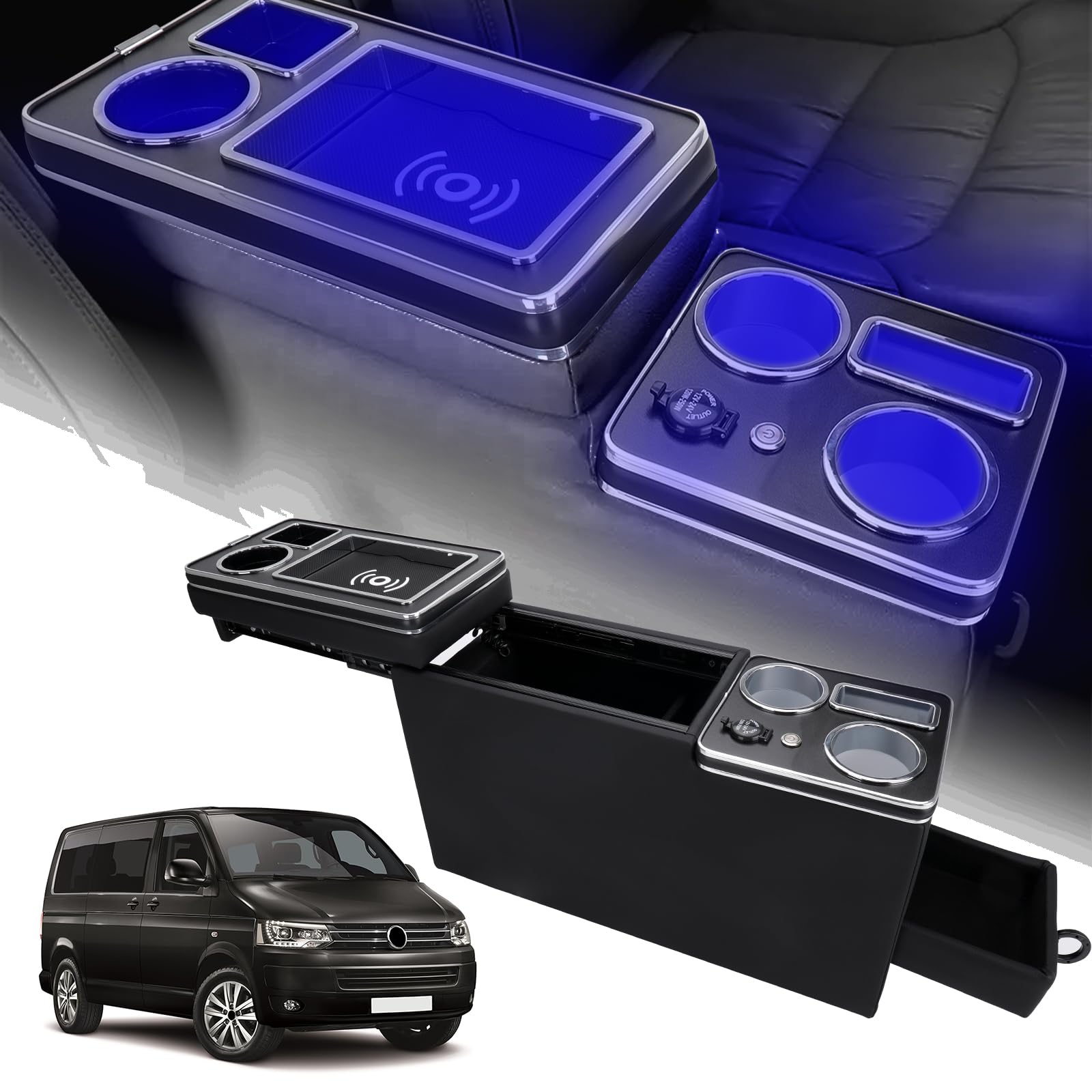 Verbeterde middenconsole met opbergdoos, compatibel met VW T4 T5 T6 T7 Verbeterde middenconsole met opbergdoos, compatibel met VW T4 T5 T6 T7