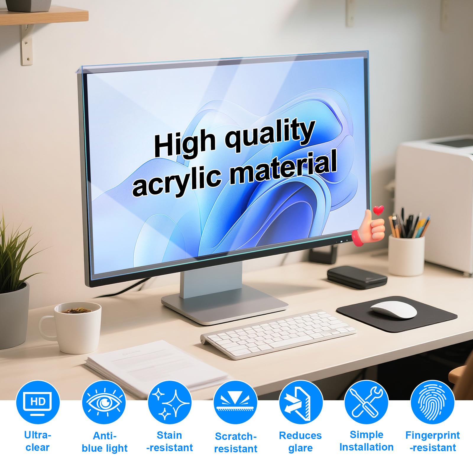 Protector de Pantalla para Computadora Portátil de 24 Pulgadas, Ultra Transparente, Protección contra la Luz Azul, Reduce la Fatiga Visual, Antihuellas, Antiarañazos, Fácil de Limpiar