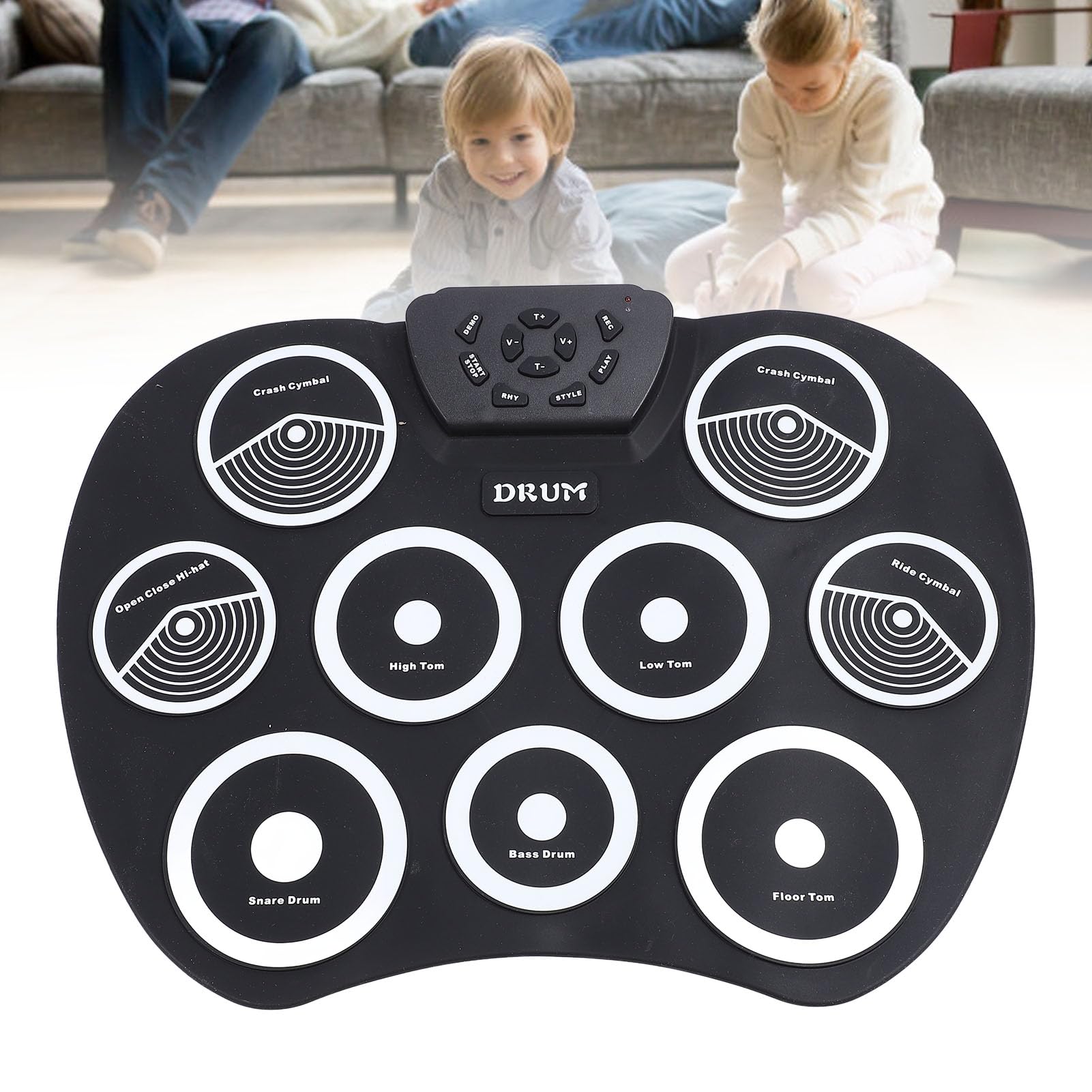 Ensemble de Batterie électrique, Coussin d'entraînement électronique Portable en Silicone USB à 9 Coussinets avec Baguettes à Pédale pour Enfants Débutants