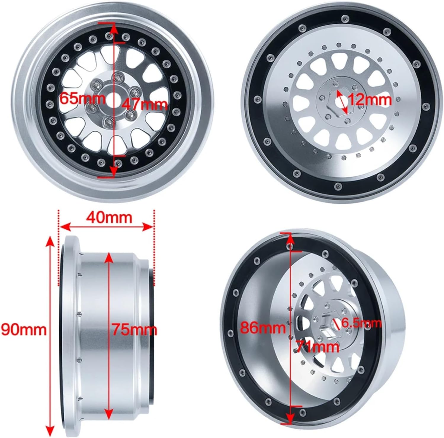 RCカーパーツ For Losi For Baja For Rey 1/10 CNCメタルビードロックホイールリムRCロッククローラ