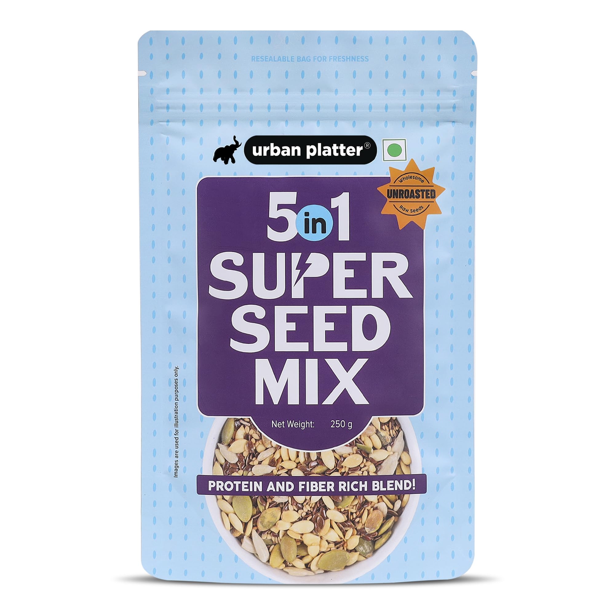 Urban Platter Unroasted 5-in-1 Super Seed Mix, 250g (High Protein & Fiber | Pumpkin, Sunflower, Watermelon, Sesame & Flax Seed Blend | Raw & Ready-to-Eat Superfood Snack)-image-10
