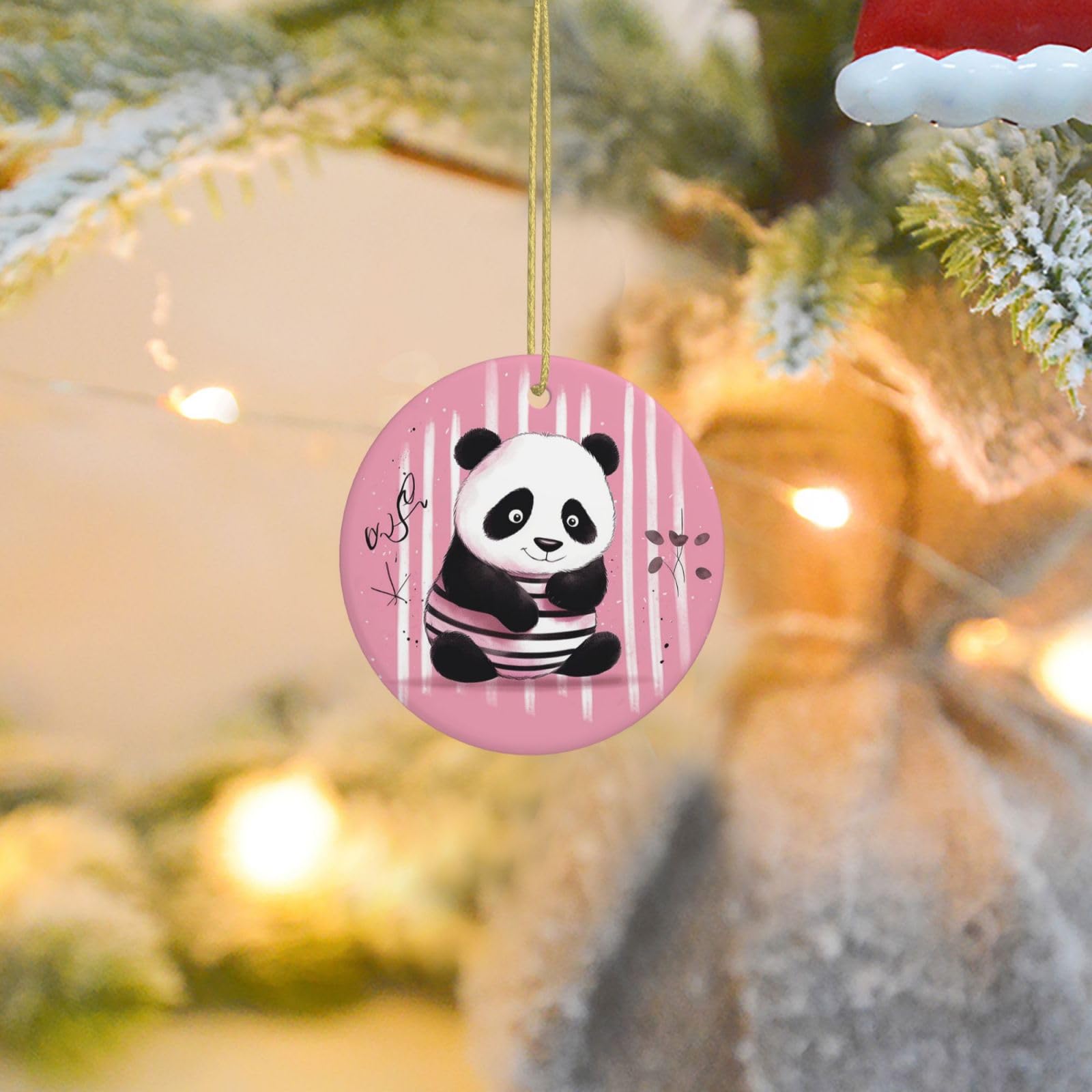 Christmas Tree Ornaments Ceramics Christmas Round Decorations Striped Panda Ceramics Ornaments Circle Pentagram Xmas Tree Hanging Pendant for Christmas Tree Party Holiday Home Decor