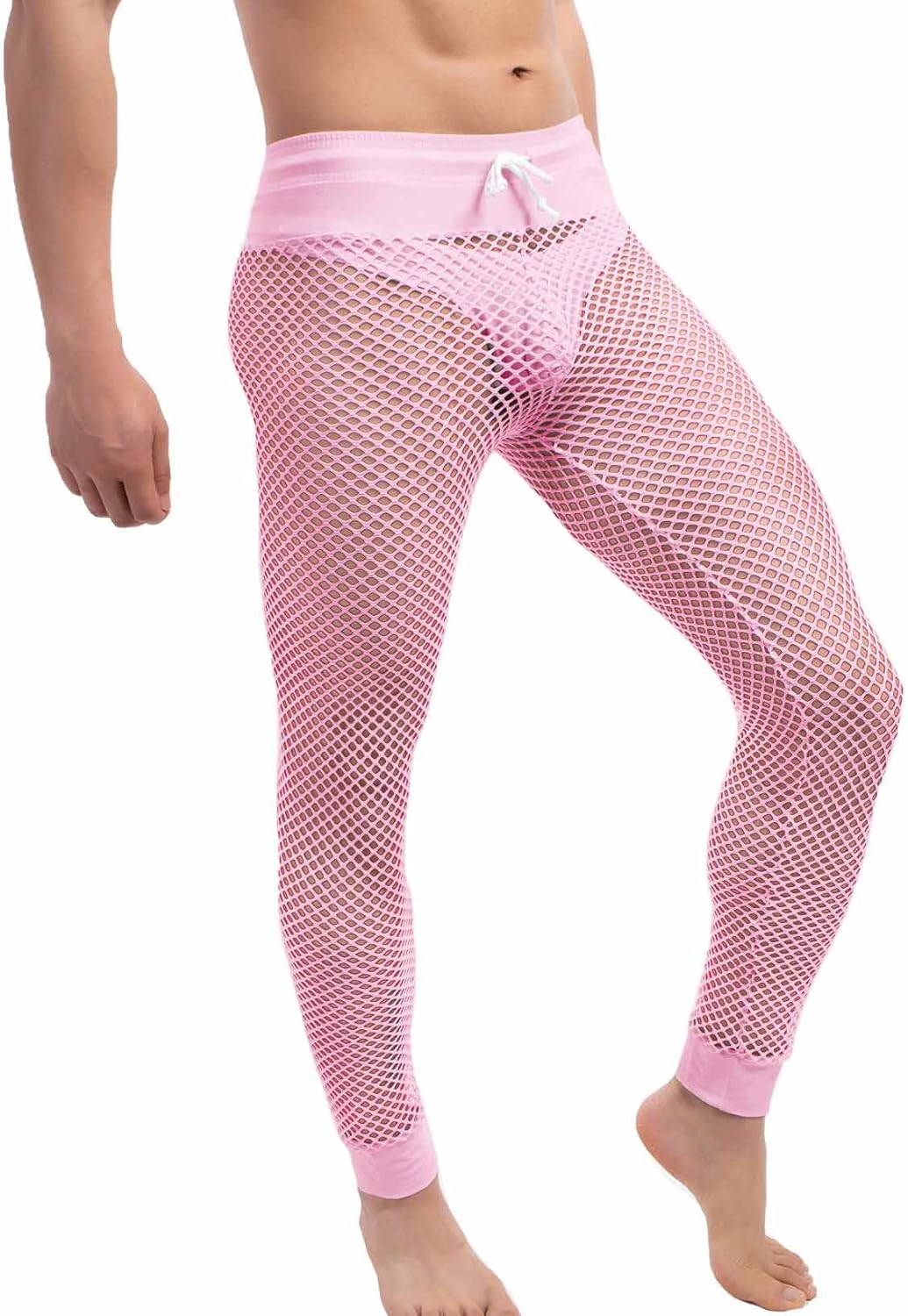 Men's Mesh See Through Pajama Breathable Long Pants Sleep Lounge Nightwear Homewear Bottoms