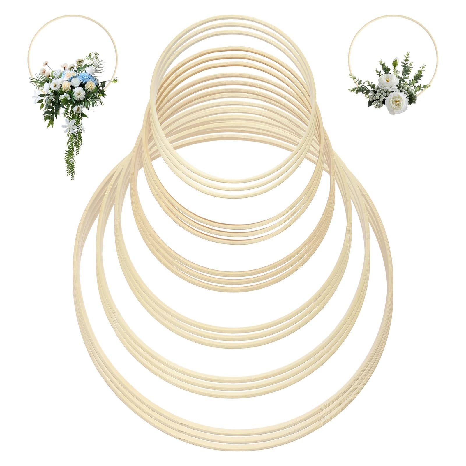 Anillos de Madera sin Tratar Juego de anillos madera, atrapasueños, corona, macramé, círculo, aro, boda(26cm 10pcs)