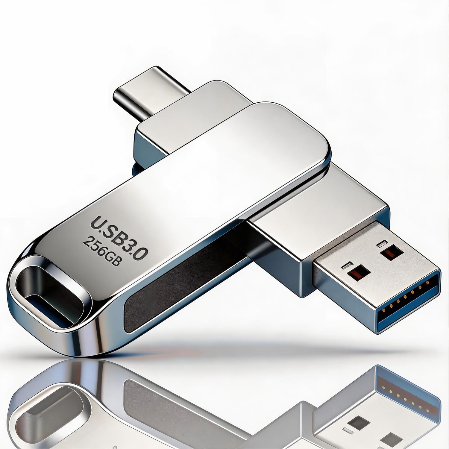 Memoria USB C 256 GB,USB 3.0,Dual Drive Pendrive Tipo C y USB OTG 2 en 1,Plata Carcasa de Metal Elegante y Duradera,Compatible con Smartphones, Android, iOS,PC