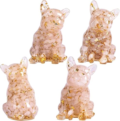 Miniatura 5 de SUNYIK Estatua de bulldog francés de piedra de cristal de resina, piedra curativa de reiki, figuras de animales, decoración para el hogar, oficina,