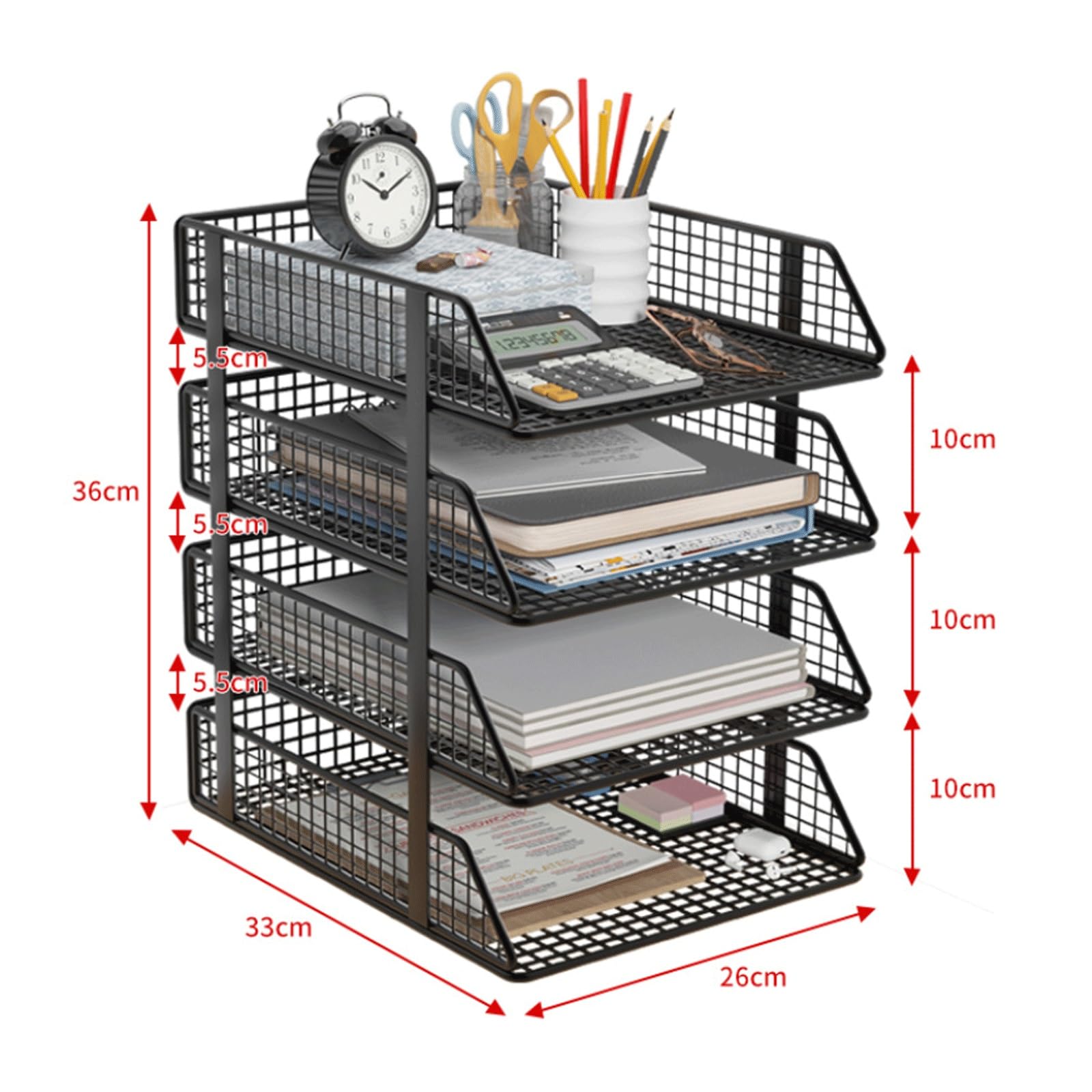 Organizer da scrivania a 4 livelli Organizzatore da scrivania file in carta a rete Vassoio carta A4 in metallo per forniture per ufficio scolastico(Black)