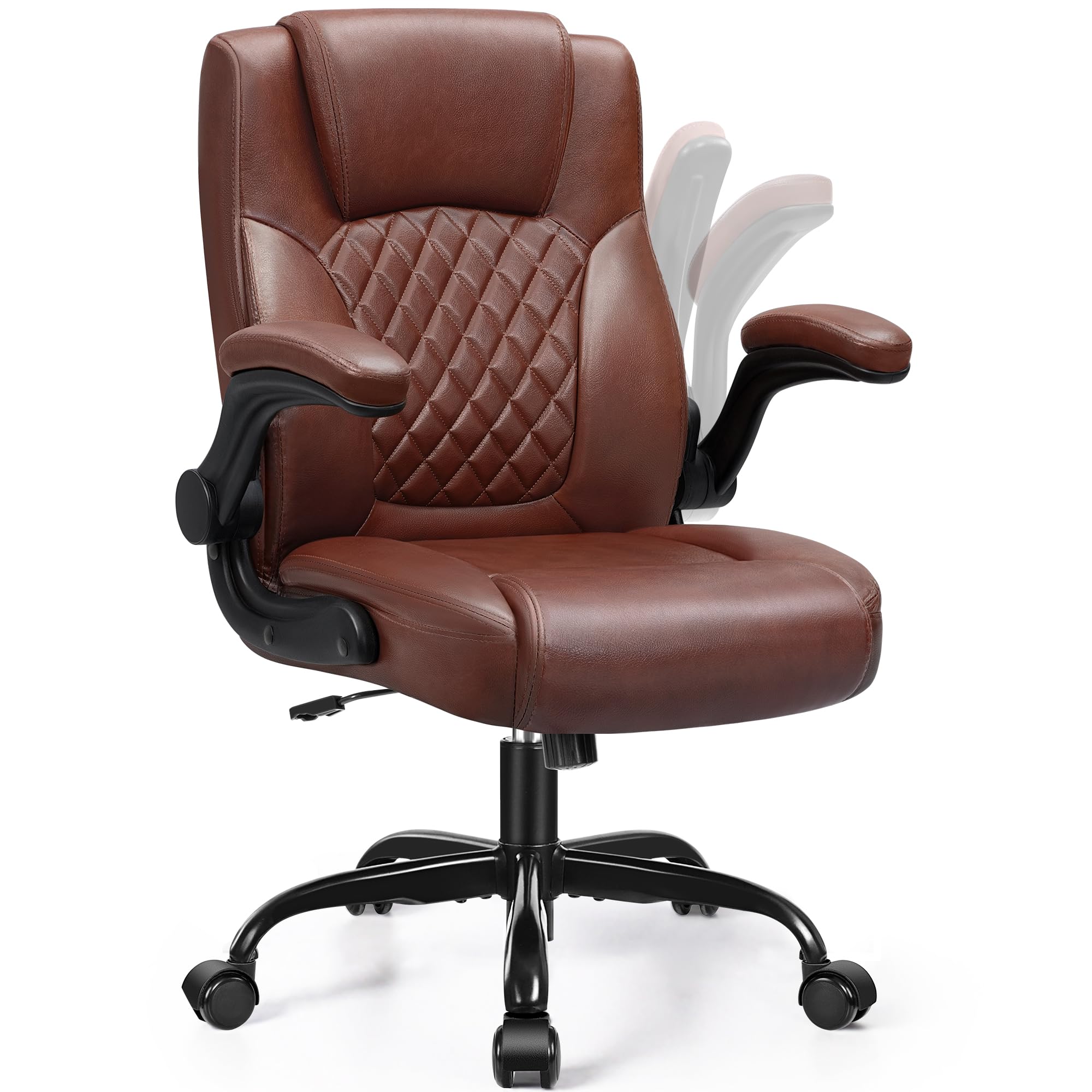 Leather Office Chair, PU Home Computer Desk Chairs with Ergonomic Back Support, 360°Swivel Free?Small Gaming Chair with Wheels and Adjustable Armrests, for Short People Use