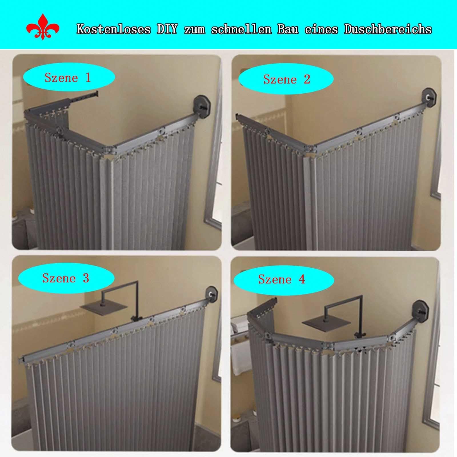 YSZBD Rideau de Douche Anti Moisissure Pliable, Barre de Douche à Angle Réglable/Extensible sans Perçage, Tissu en Lin, Rideau Douche Lavable en Machine, Imperméable,6@-104cm+9.8in/25cm