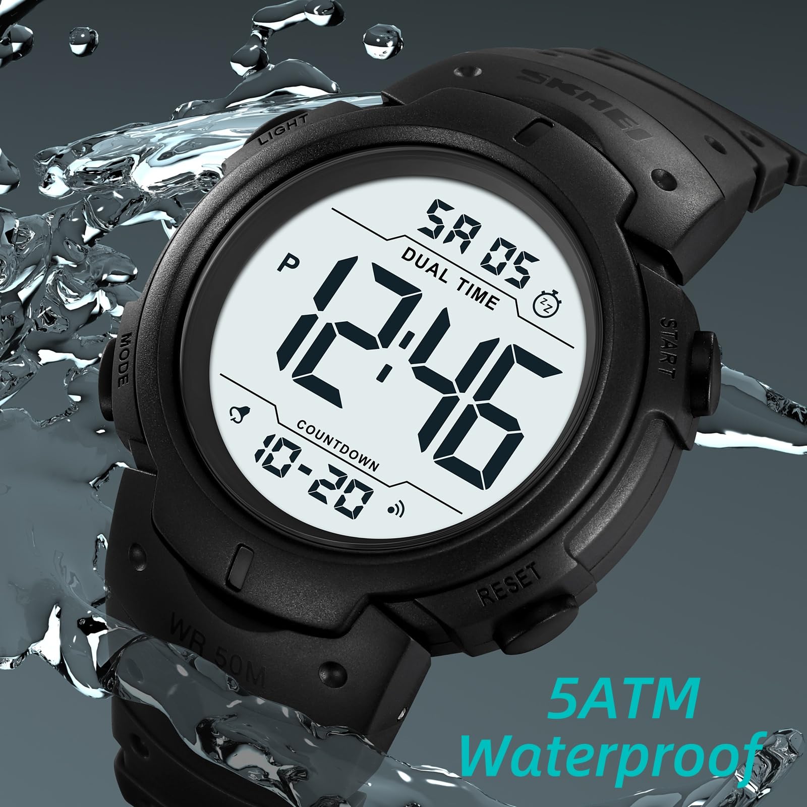 Datirzyx Mens Digital Watch Large Display Easy to Read Time Sports Watches Multifunction Stopwatch Timer Alarm Dual Time Date LED Light Wrist Watches for Men Women (Blackwhite)