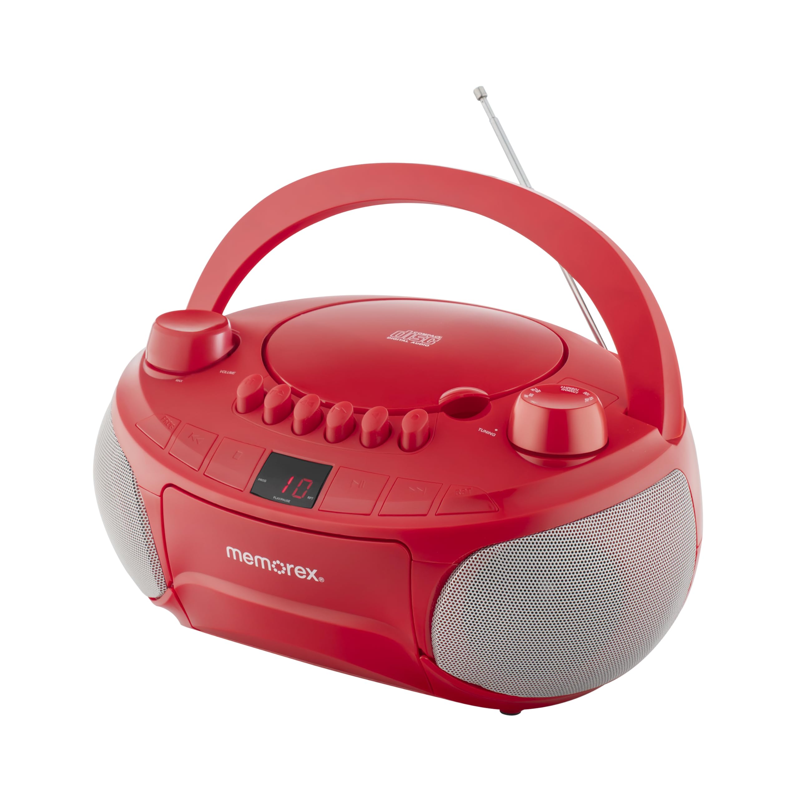 Memorex AM/FM Top Loading Cassette CD Player | Portable Stereo with Programmable Memory | Auxiliary Input, Auto-Stop Deck and LED Display (Red)
