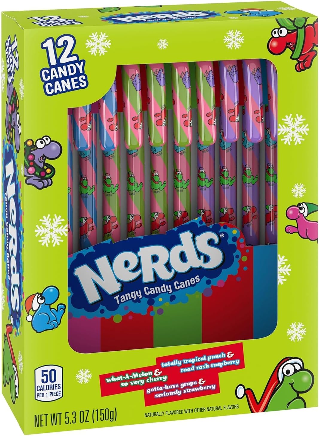 Nerds Tangy 12 Candy Canes Mic Flavour (Tropical Raspberry | Melon Cherry | Grape Strawberry) Christmas Tree 150gm