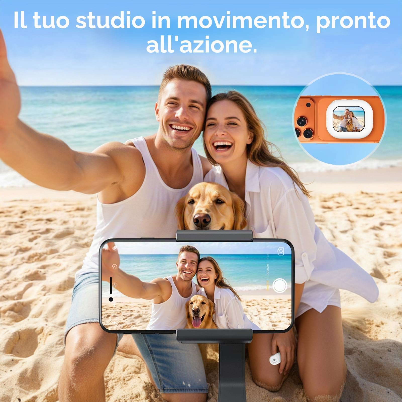 Selfie Monitor Schermo per Telefono, Wireless Magnetico Telecamera Posteriore Monitor per iPhone, Altoparlante Integrato per Youtube TikTok Live, Bianco