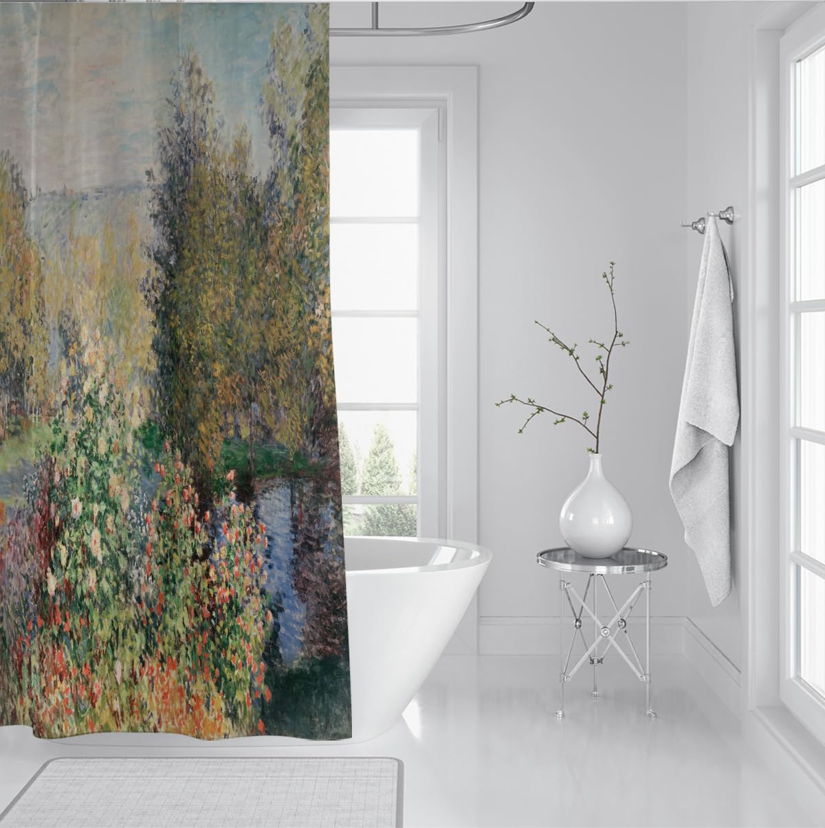 Zestaw zasłon prysznicowych impresjonistów natura jezioro kwiatowy rustykalny wystrój rustykalny wystrój wanny tkanina poliestrowa zmywalna szybkoschnąca 180 x 200 cm