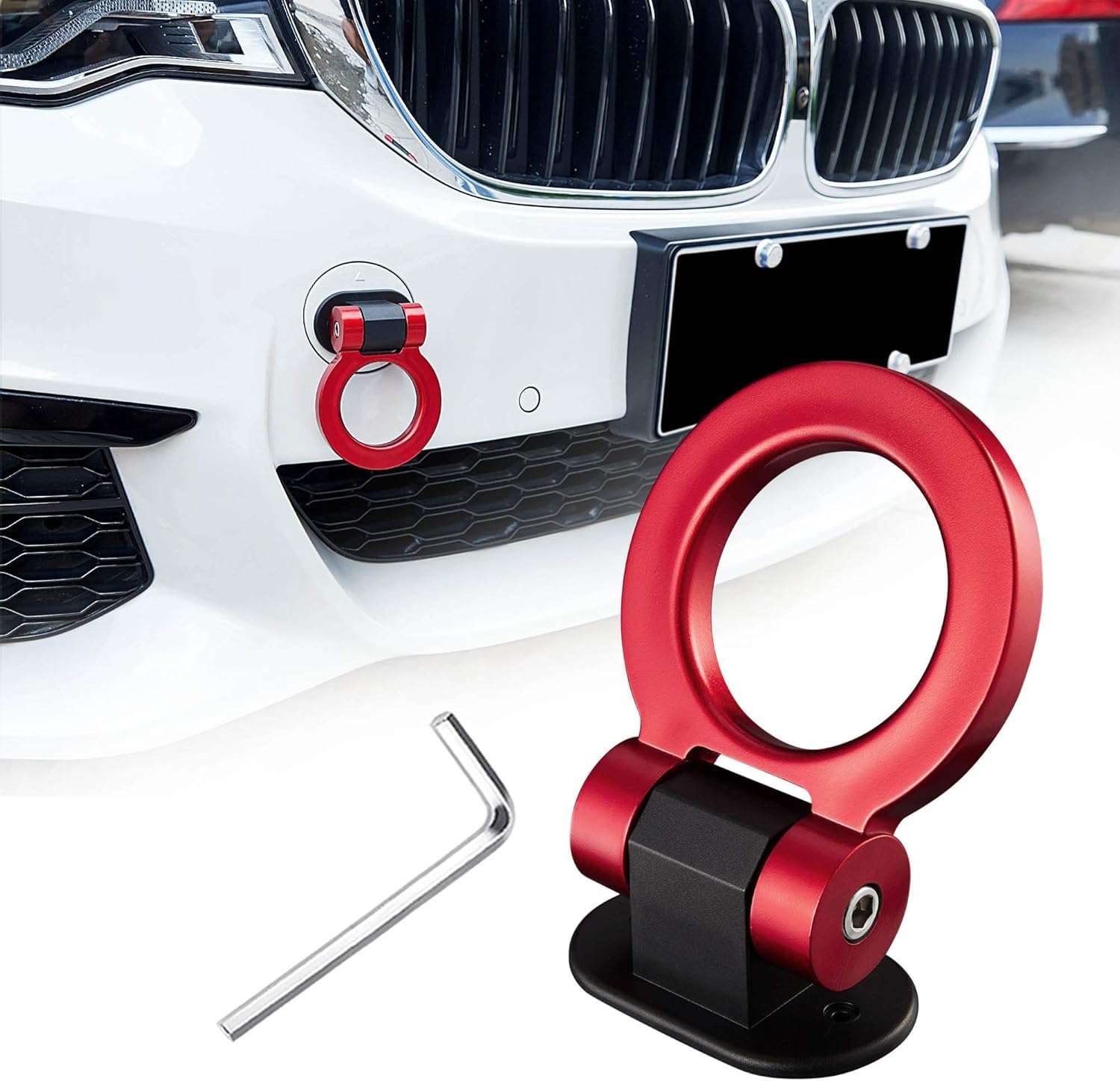 AutoBizarre Car Dummy Tow Hook Bumper Tow Hook 180 Degree Adjustable Self-Adhesive Round O-Shaped Vehicle Towing Hook for Car Decoration Universal for All Cars, SUV (Red)-picture-25