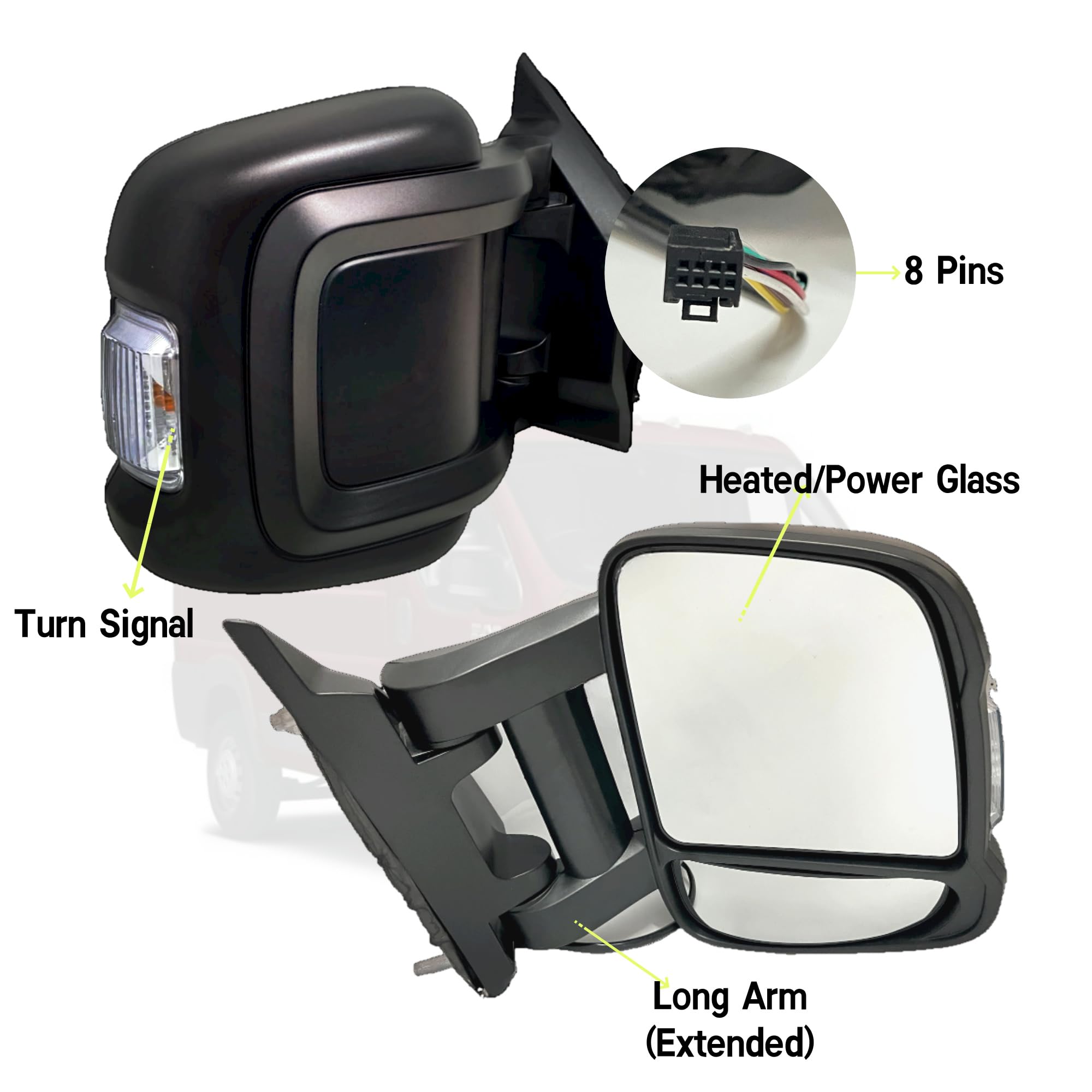 Left Driver Side Heated Mirror Glass For Ram ProMaster 2014-2023 - Extended Long Arm Replacement 4 thumbnail image
