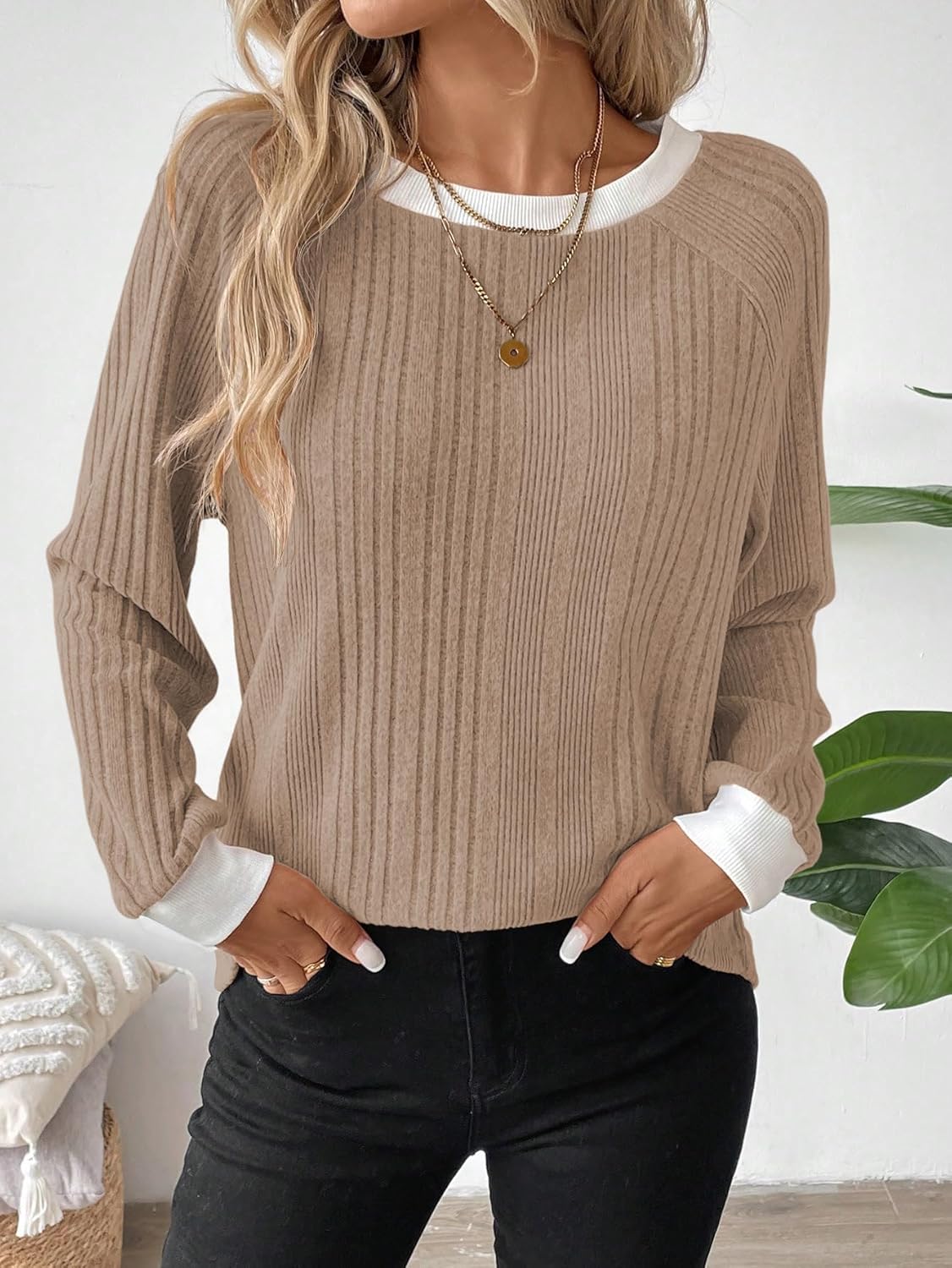 Womens Long Sleeve Shirts Crewneck Casual Tops Loose Fit Tunic Fall Fashion 2025 Blouses Clothing - Image 2