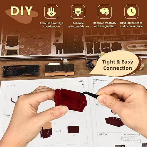 Miniatura 35 de Kit de rincón de libros en miniatura, rompecabezas de madera 3D con luz LED para decoración de estantería (más allá de la biblioteca)