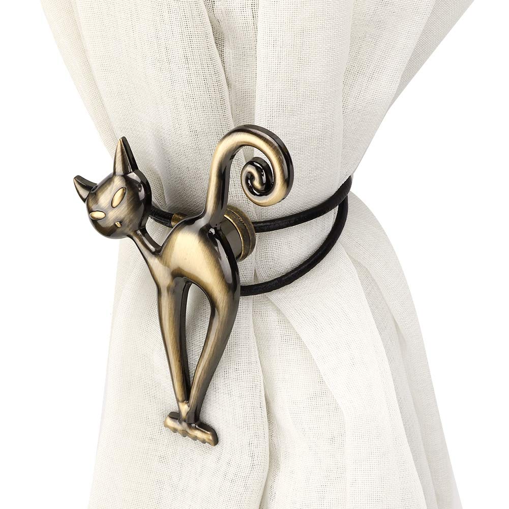 Magnetic Curtain Tiebacks, Cut Cat Curtain Tie Backs Curtain Holdbacks for Home Office Window Treatment Decor(Bronze)