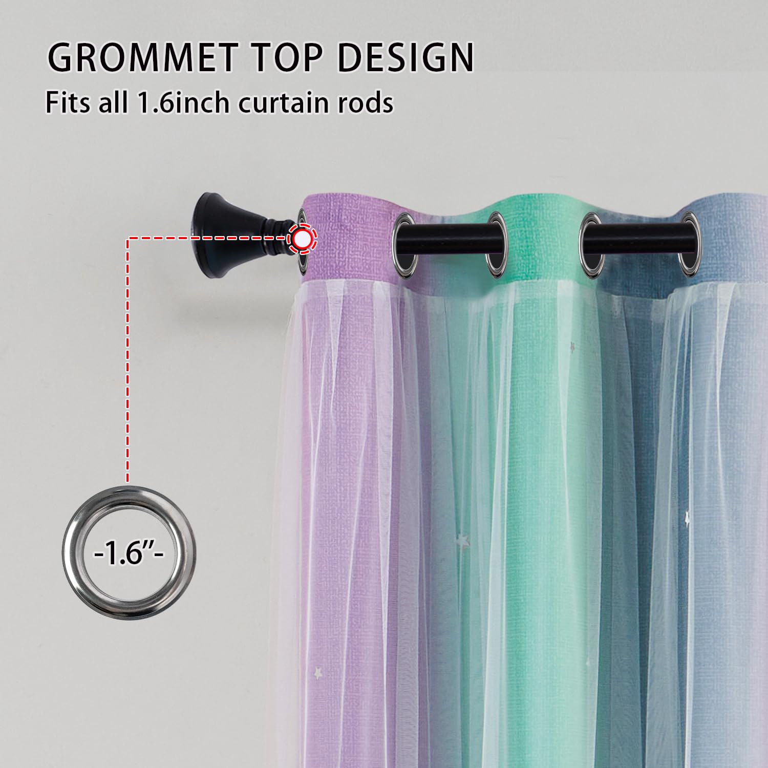 XiDi Nursery Curtains 52x72 Inch for Adult Kids Room Ombre Curtains with Sheer Glass Door Decor Stars Cut Out 2 Layers - Image 2