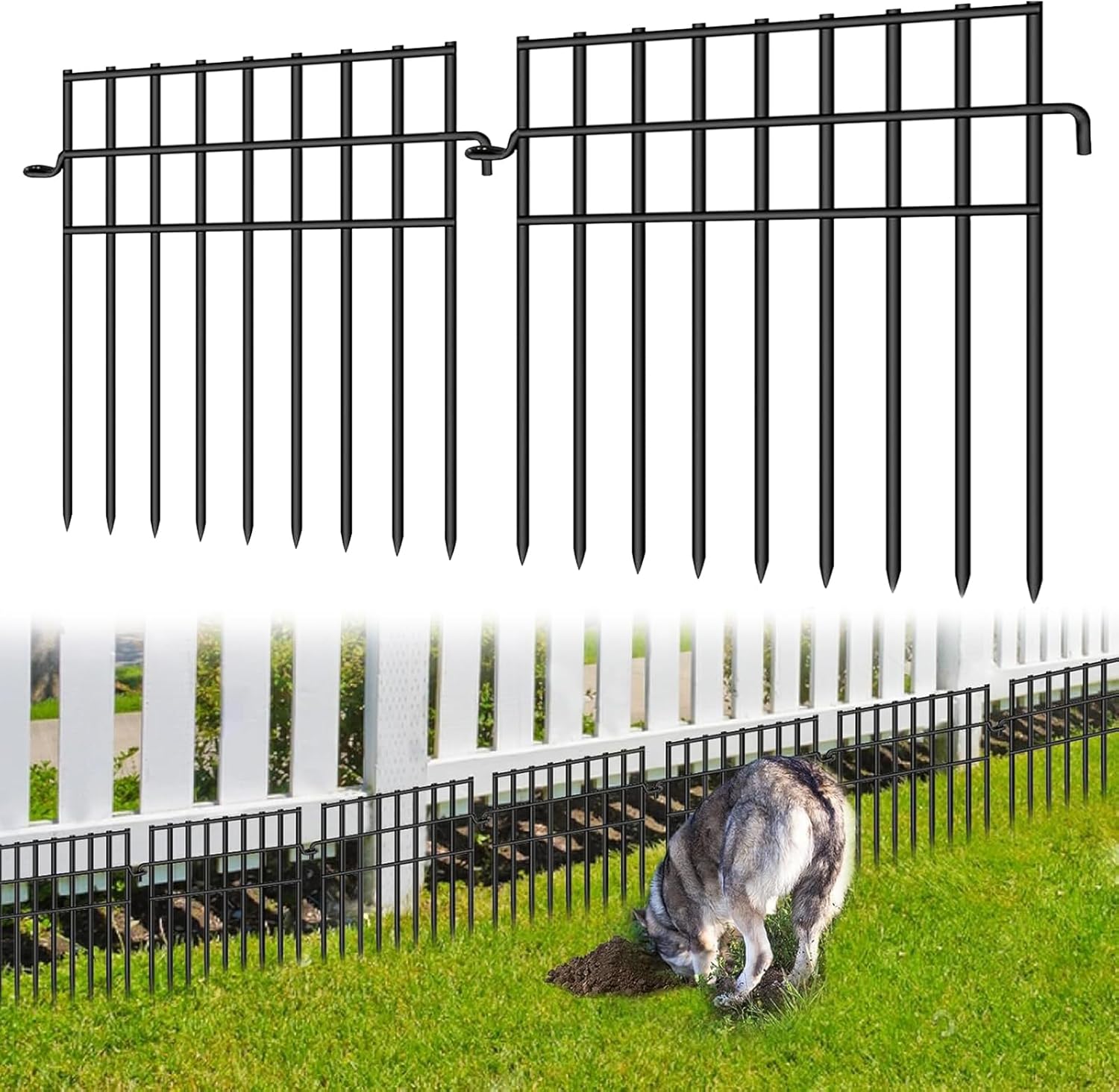 37ft (L) X 13in (H) Garden Animal Barrier Fence, 26 Pack No Dig Dog Fence Border, 1.44in Gap Decorative Fences, Rustproof Metal Wire Garden Border Fence for Dog, Rabbits Ground Stakes