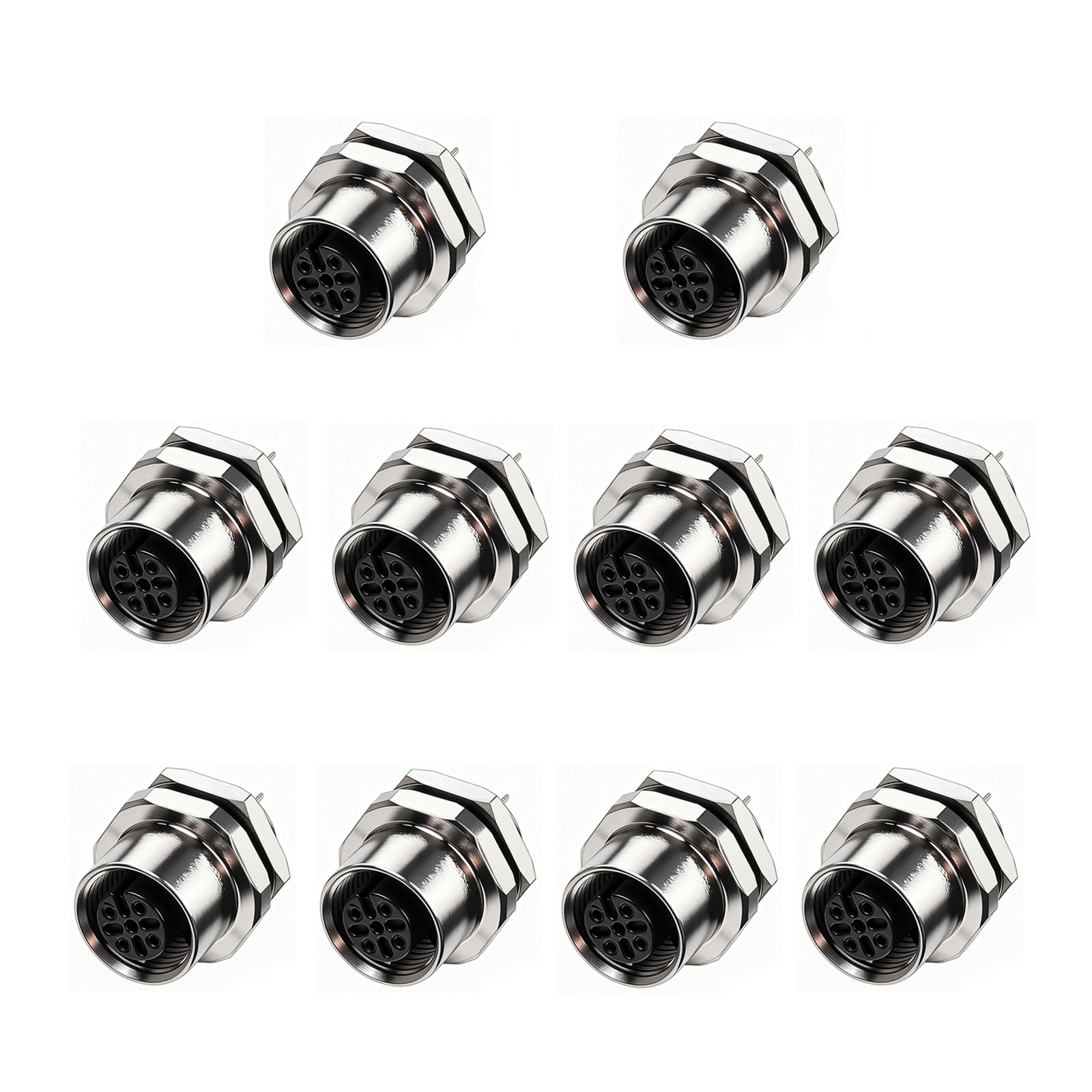 Presa M12 a 5 pin femmina a codice aviazione per montaggio a pannello, 12 mm, connettore circolare industriale, IP67, impermeabile per sensori, PLC e apparecchiature di automazione, 10 pezzi