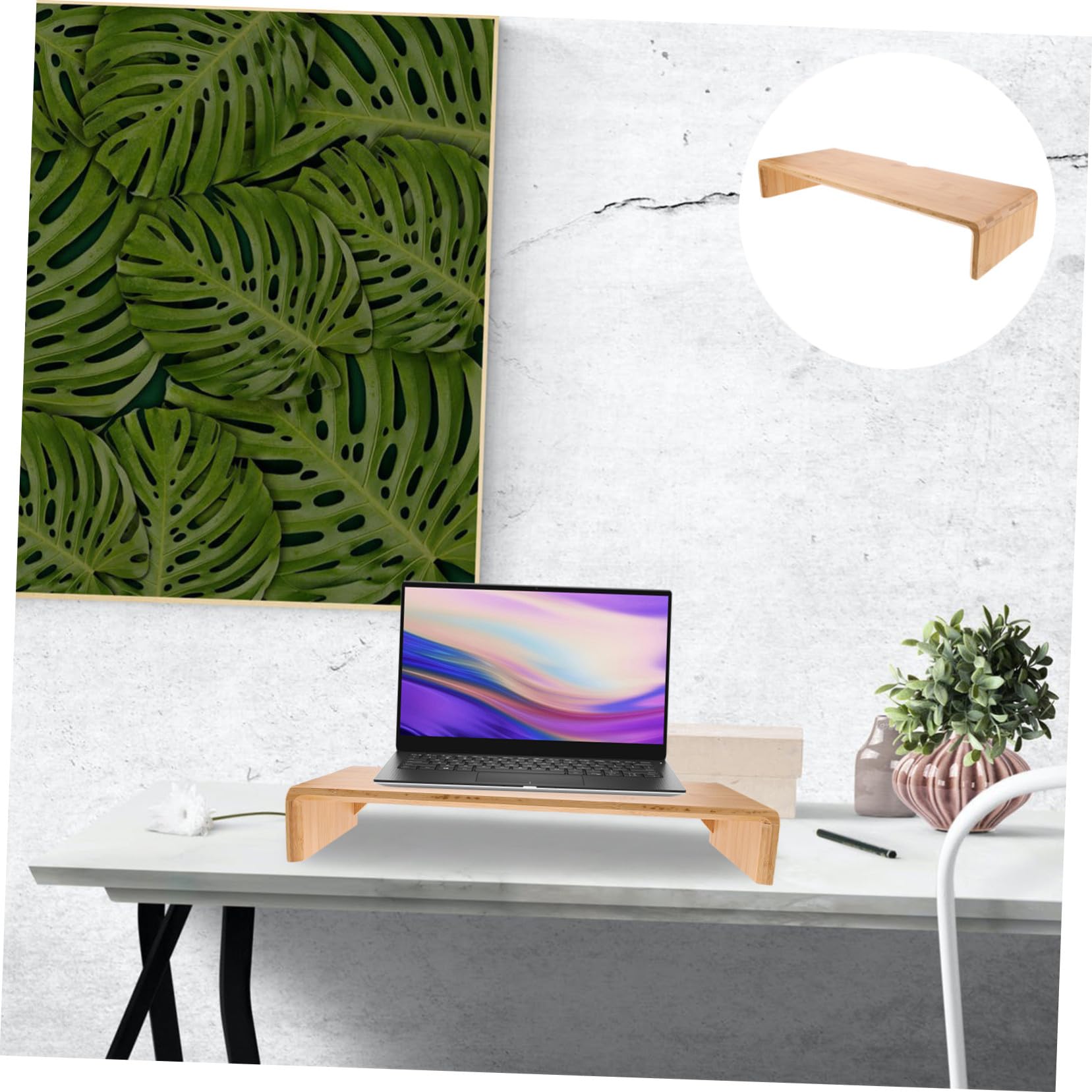 Réhausseur Moniteur Ordinateur Naturel Compact Support Écran Ergonomique avec Rangement Bureau Maison