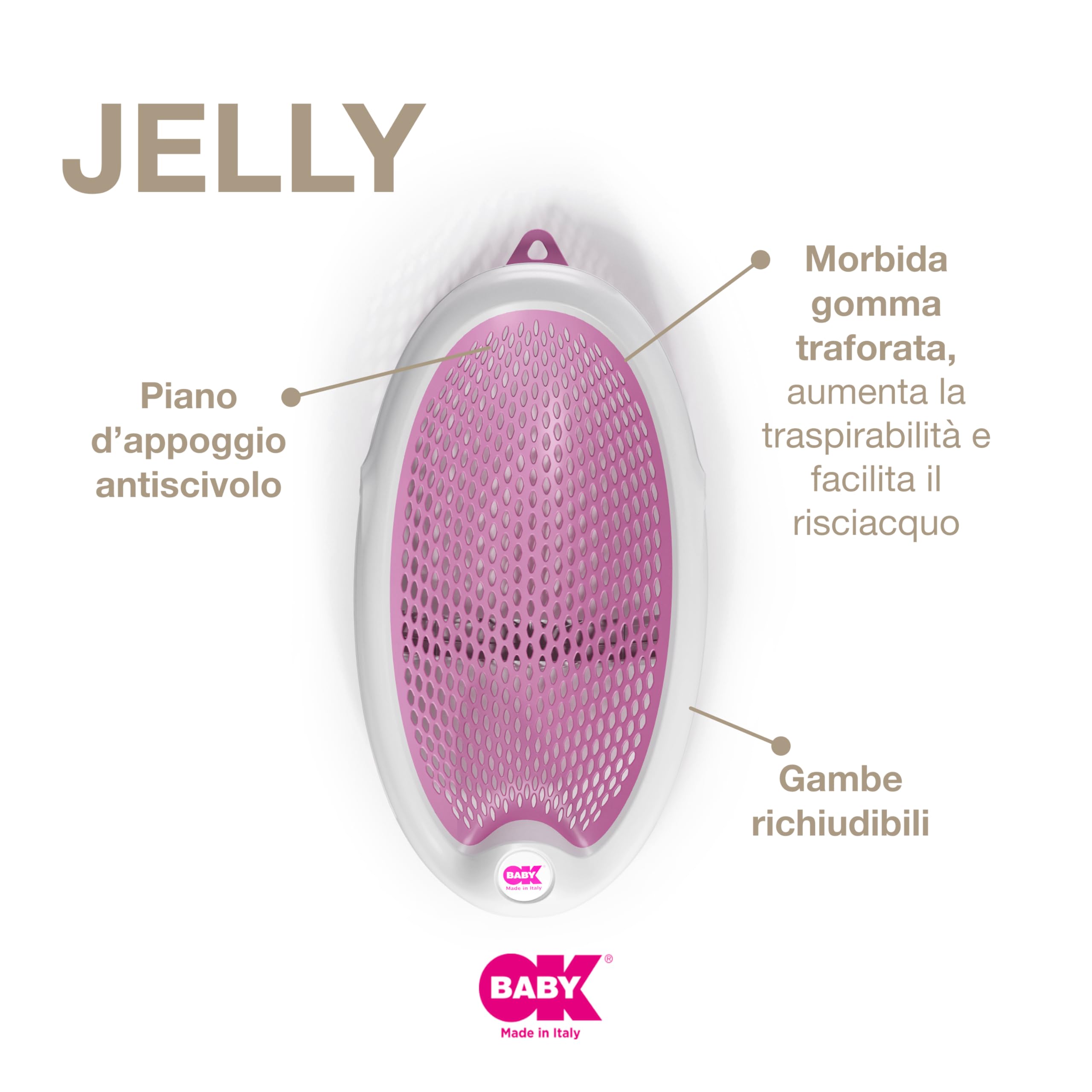 OKBABY Jelly - Sdraietta da Bagno Richiudibile, Morbida e Confortevole per il Bagnetto del Neonato 0-8 Mesi (8kg) - Rosa