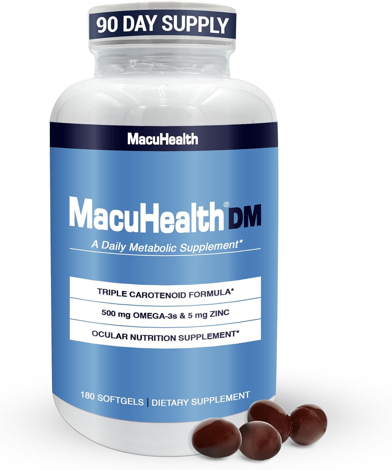 Macuhealth Daily Metabolic Triple Carotenoids, with EPA/DHA Omega-3 - Vital Minerals with Zinc – 180 Softgels for Long-Lasting Use