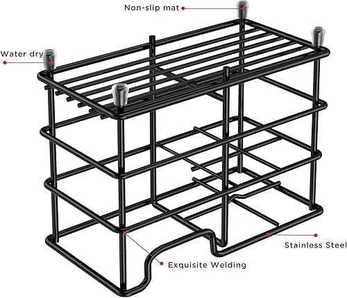 Miniatura 4 de HBlife Portacepillos de dientes para baño, 5 ranuras de acero inoxidable negro, accesorios de baño, organizador para espacios pequeños