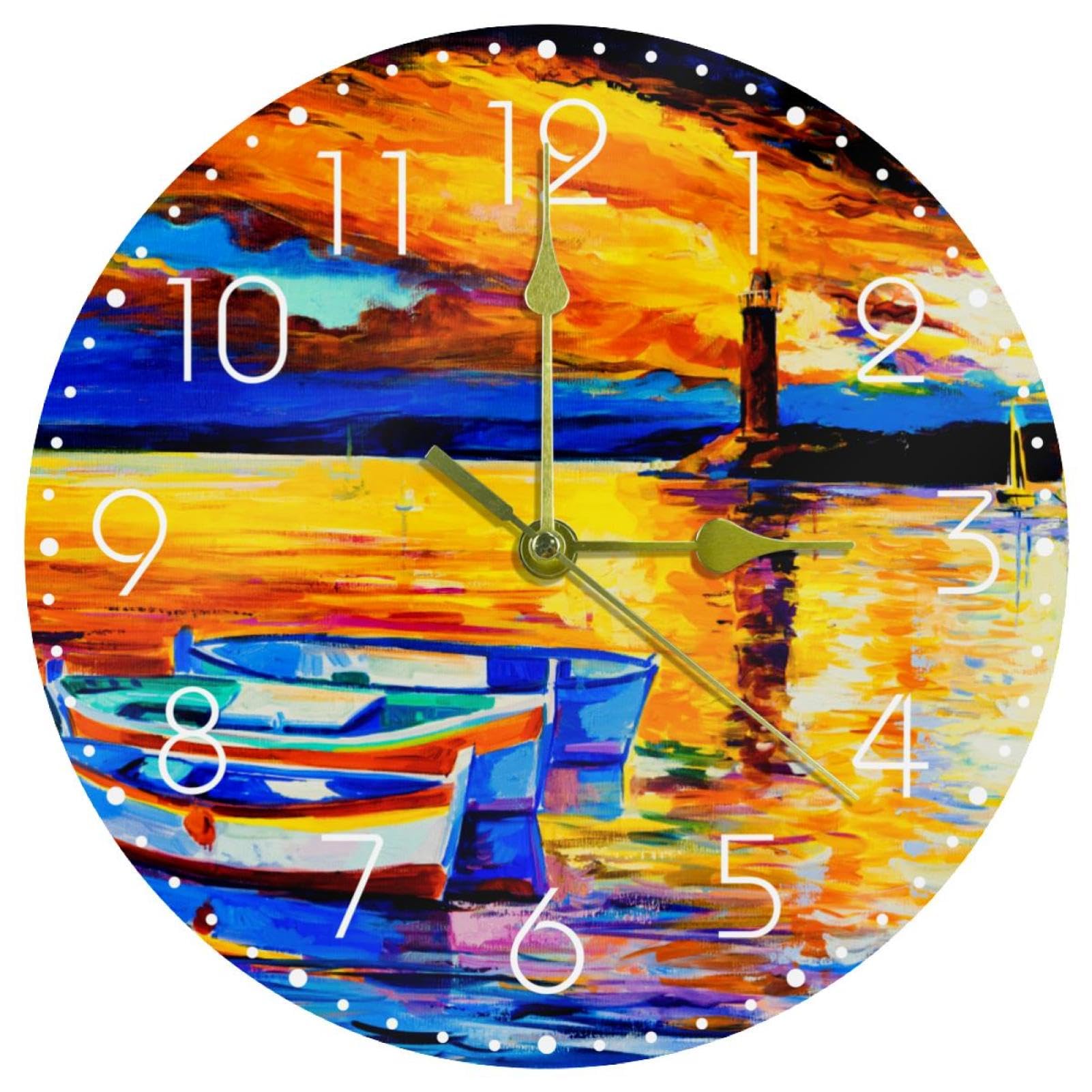 Horloge murale silencieuse en acrylique avec motif phare pour un salon zen