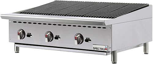 Winco Parrilla comercial de gas natural Charbroil con calor radiante, 3 quemadores, 36"