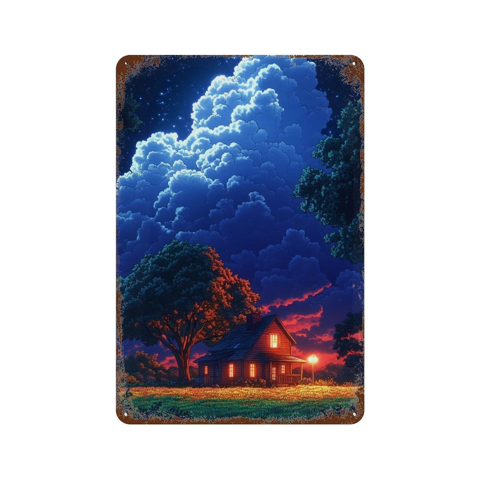 Cozy Cottage Under Starry Sky Retro Metal Sign 11.8"x7.9", Ideal for Basement, Hobby Room And Garage Decor