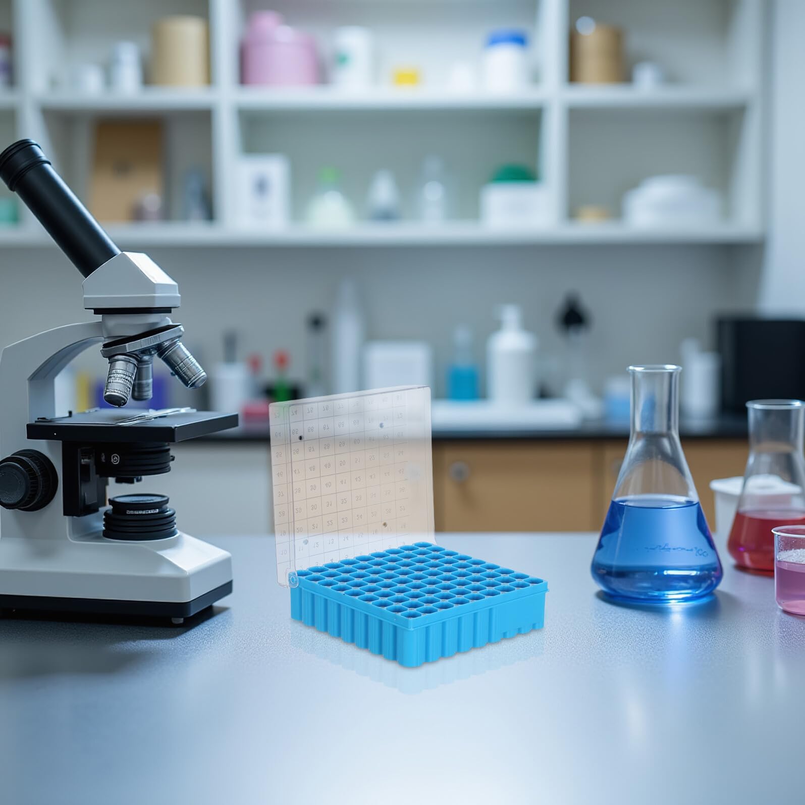 Cabilock Porta Provette in Plastica Blu 81 Pozzetti 1.8ml 2.0ml Laboratorio