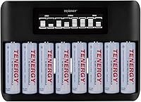 Vista 8 de Tenergy - Pilas recargables AA NiMH Premium Pro de 8 unidades y cargador rápido con pantalla LCD de 8 bahías TN480U