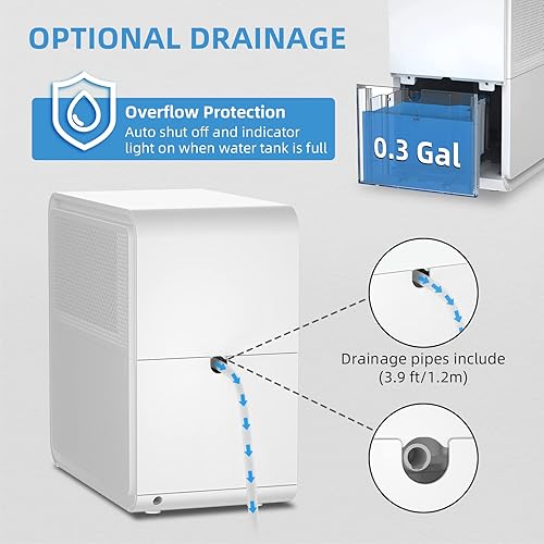 Miniatura 5 de Deshumidificador de 20-30 pintas para el hogar y el sótano habitación mediana con manguera de drenaje blanco