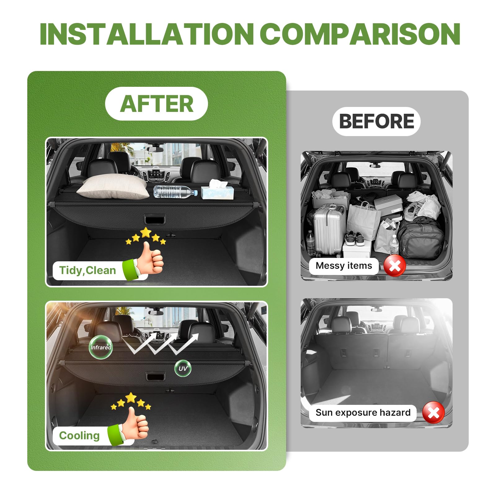 Powerty Cargo Cover for 2018-2023 2024 Chevy Chevrolet Equinox/GMC Terrain Accessories Retractable Trunk Cover All Weather Shielding Shade Cargo Luggage Cover Carbon Fiber