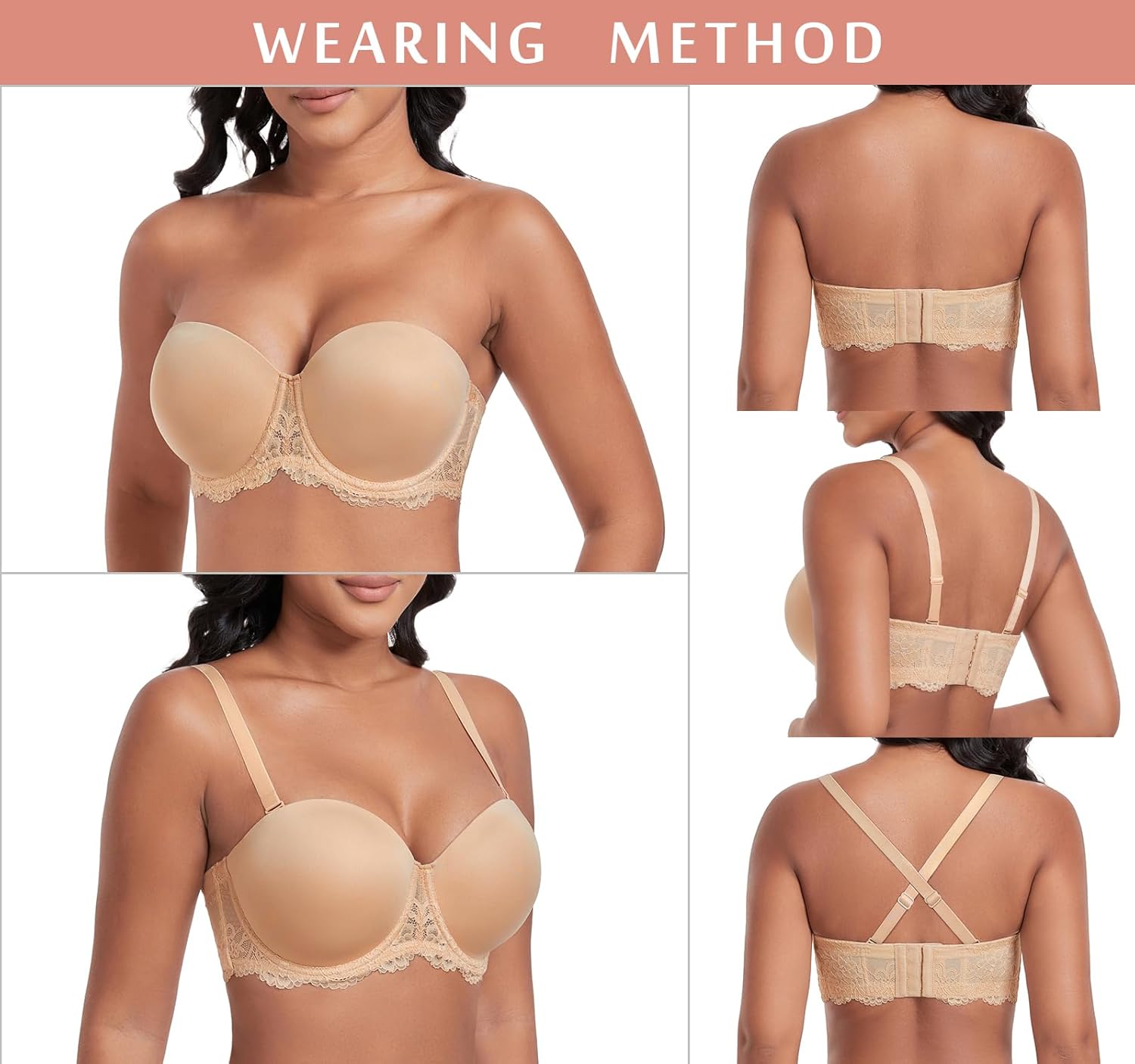 DotVol Women's Plus Size Bra Full Figure Underwire Contour Beauty Back Lace Multiway Strapless Bra - Image 4