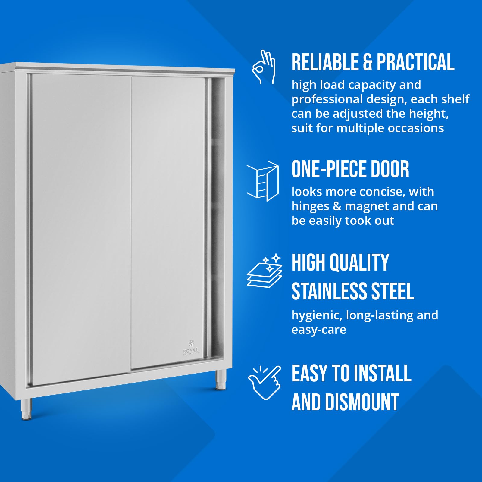 Royal Catering Edelstahl-Geschirrschrank 120 x 70 x 180 cm 3 Einschübe 2 Schubladen einfache Montage höhenverstellbare Füße Hochschrank Vorratsschrank