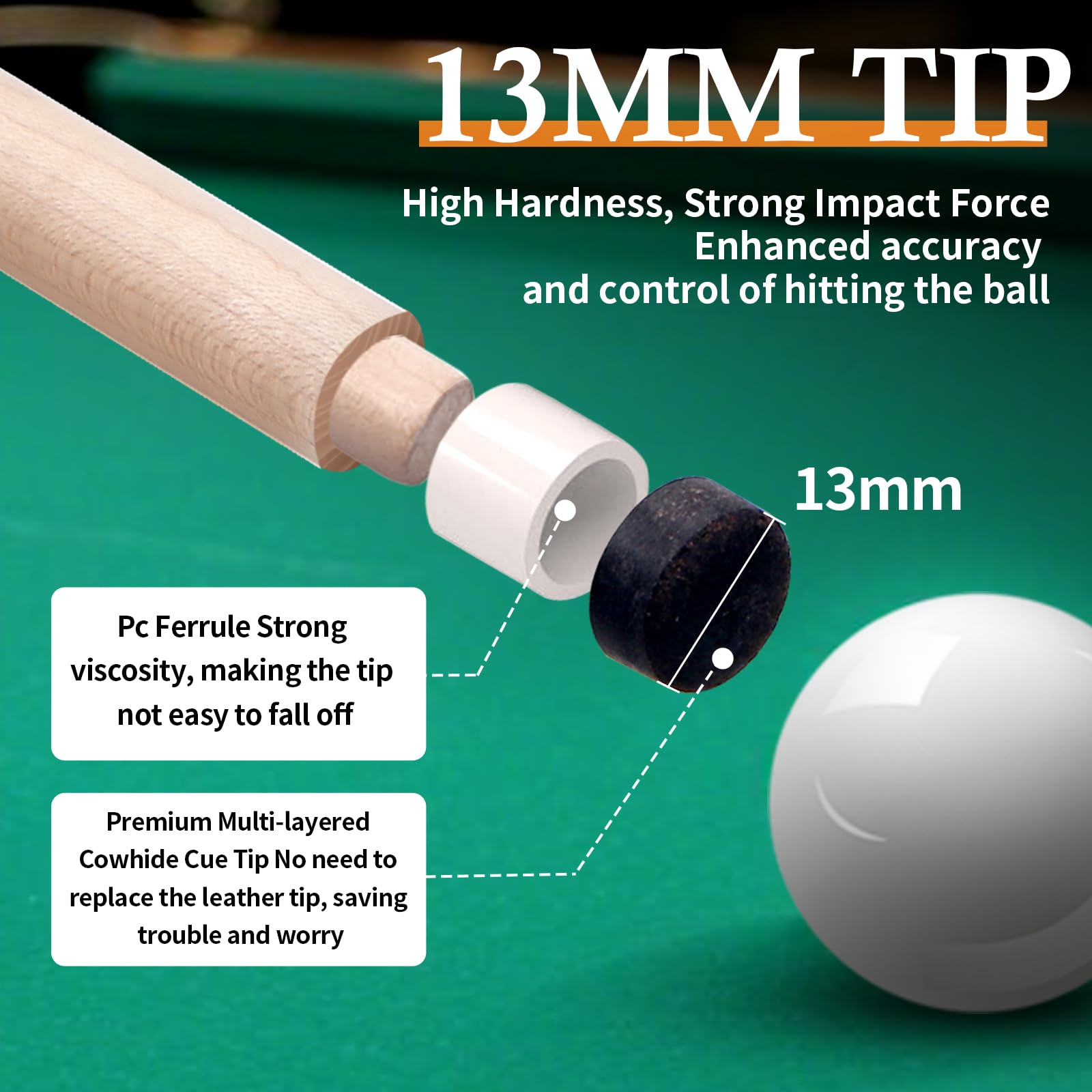 Kmise Billard Queue-Set, 147cm 18–21 oz Professionelles Billardqueue aus kanadischem Ahorn, Neuer verbesserter Griff, 4 Farben optional Queue Wird mit Kreide und Handschuhen geliefert