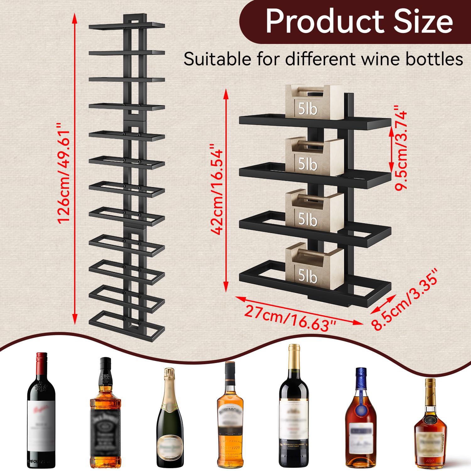 IBUYKE Regał ścienny na 12 butelek, metalowy regał na butelki, czarny TMJ909B | Regał na wino na butelki wina alkohole szampan DIY bar ścienny regał na wino do jadalni sypialni piwnicy na wino