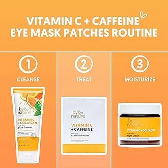 By Nature Vitamin C + Caffeine Brightening + Hydrating Under Eye Mask Patches - Energizing + Replenishing Eye Patches for Dark Circles - Skincare from New Zealand - Under Eye Patches - 5 Pairs