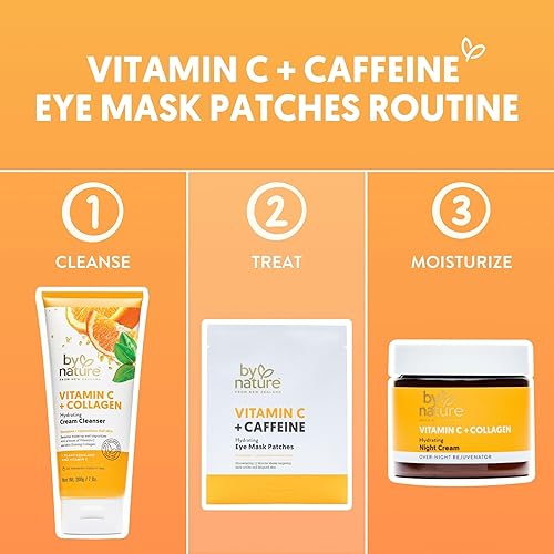 Miniatura 7 de By Nature Vitamina C + cafeína iluminadora + parches hidratantes para debajo de los ojos - Parches energizantes y reponedores para ojeras - Cuidado