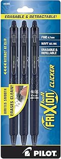 PILOT FriXion Clicker Erasable Pens, Refillable & Retractable Gel Ink Pens, Fine Point 0.7 mm, Navy Ink, 1-Pack (Pack of 3) - Ideal for School, Journaling, & Office Writing
